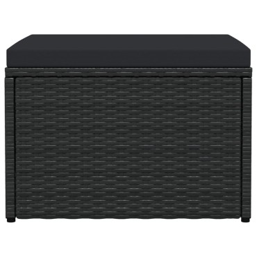 vidaXL Υποπόδιο Κήπου Μαύρο από Συνθετικό Ρατάν με Μαξιλάρια 53x53x33cm 1 τεμ.