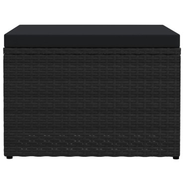 vidaXL Υποπόδιο Κήπου Μαύρο από Συνθετικό Ρατάν με Μαξιλάρια 53x53x33cm 1 τεμ.