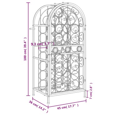 vidaXL Ραφιέρα Κρασιών 33 Μπουκ. Μαύρη 45x36x100cm Σφυρήλατο Σίδερο 1 τεμ.