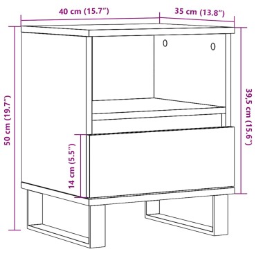 vidaXL Κομοδίνο τεχνίτης Δρυς 40x35x50cm από Επεξεργασμένο Ξύλο 1 τεμ.