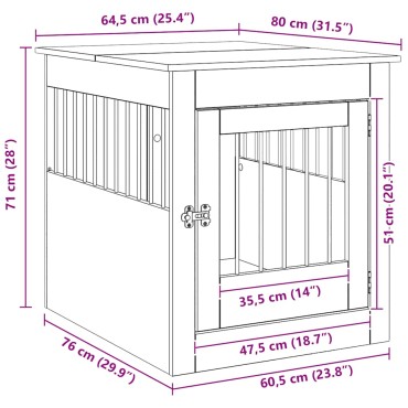 vidaXL Κλουβί Σκύλου τεχνίτης Δρυς 64,5 x 80 x 71 εκ από Επεξεργ. Ξύλο