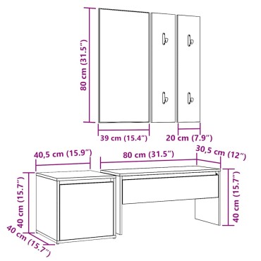 vidaXL σετ επίπλων διαδρόμου Artisan Oak Engineered Wood 80x30,5x40cm