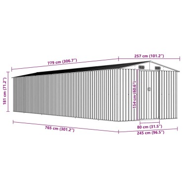 vidaXL Αποθήκη Κήπου Ανθρακί 257 x 779 x 181 εκ. Γαλβανισμένο Ατσάλι
