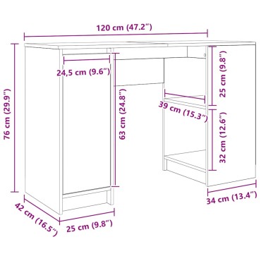 vidaXL Γραφείο Αρτισιανή Δρυς 120x42x76cm από Επεξεργασμένο Ξύλο 1 τεμ.
