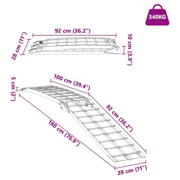 vidaXL Ράμπα Μοτοσυκλέτας Ασημί 180 x 28 x 5 εκ Αλουμίνιο