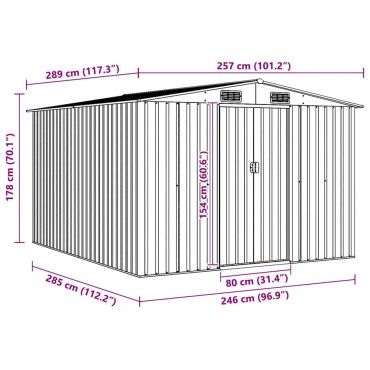 vidaXL Αποθήκη Κήπου Ανθρακί 257 x 298 x 178 εκ. από Μέταλλο