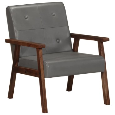 vidaXL Πολυθρόνα Γκρι από Γνήσιο Δέρμα 61x70x74cm 1 τεμ.