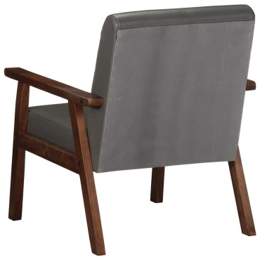 vidaXL Πολυθρόνα Γκρι από Γνήσιο Δέρμα 61x70x74cm 1 τεμ.