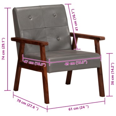 vidaXL Πολυθρόνα Γκρι από Γνήσιο Δέρμα 61x70x74cm 1 τεμ.