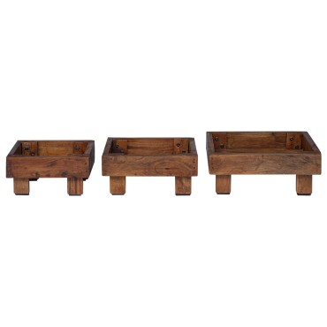vidaXL Βάση φυτών 3 τμχ. Καφέ 35 x 35 x 12 cm Ξύλο Μαόνι