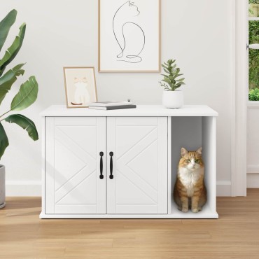 vidaXL Σπίτι Γάτας Λευκό 85 x 55 x 50,5 εκ. Επεξεργασμένο Ξύλο