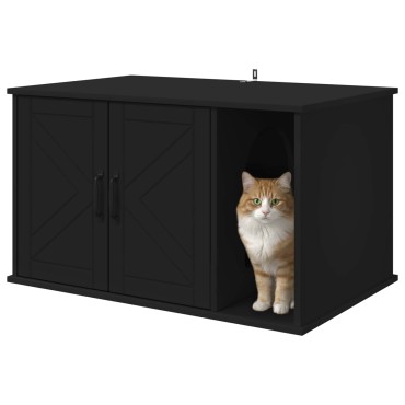 vidaXL Σπίτι Γάτας Μαύρο 85 x 55 x 50,5 εκ. Επεξεργασμένο Ξύλο