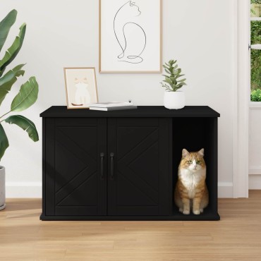 vidaXL Σπίτι Γάτας Μαύρο 85 x 55 x 50,5 εκ. Επεξεργασμένο Ξύλο