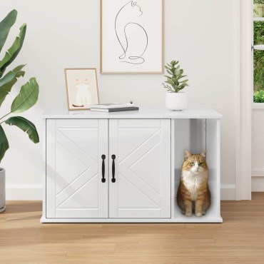 vidaXL Σπίτι Γάτας Λαμπερό Λευκό 85 x 55 x 50,5 εκ. Επεξεργασμένο Ξύλο