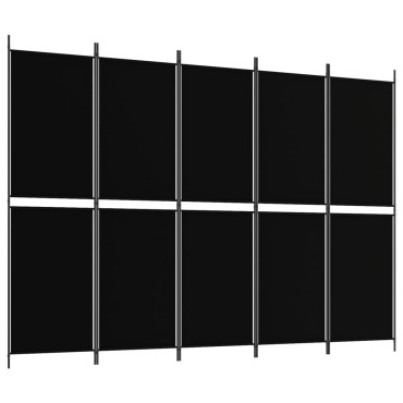 vidaXL Διαχωριστικό Δωματίου με 5 Πάνελ Μαύρο 250x180cm από Ύφασμα 1 τεμ.
