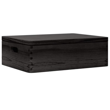 vidaXL Ξύλινο κουτί με καπάκι και λαβές Μαύρο 40x30x13cm