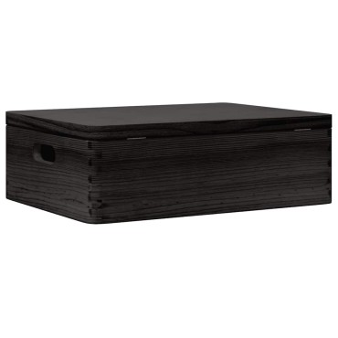 vidaXL Ξύλινο κουτί με καπάκι και λαβές Μαύρο 40x30x13cm