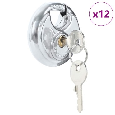 vidaXL Κλειδώματα Discus με Κλειδιά 12 τμχ. Ασημί 7 x 2.4 x 7 εκ