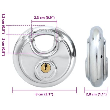 vidaXL Κλειδώματα Discus με Κλειδιά 6 τμχ. Ασημί 8 x 2.8 x 8 εκ