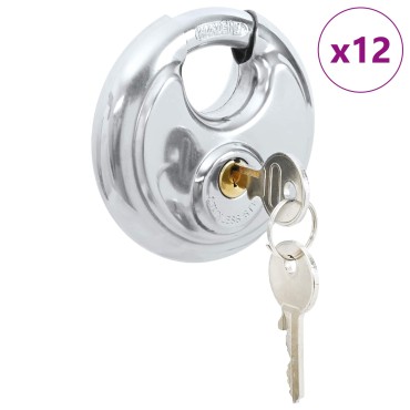vidaXL Κλειδώματα Discus με Κλειδιά 12 τμχ. Ασημί 8 x 2.8 x 8 εκ