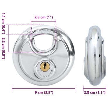 vidaXL Κλειδώματα Discus με Κλειδιά 2 τμχ. Ασημί 9 x 2.8 x 9 εκ