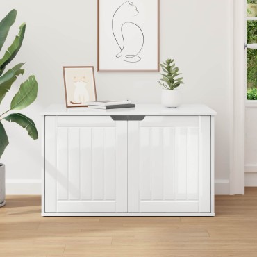 vidaXL Σπίτι Γάτας Λαμπερό Λευκό 85 x 55 x 50,5 εκ Επεξεργασμένο Ξύλο