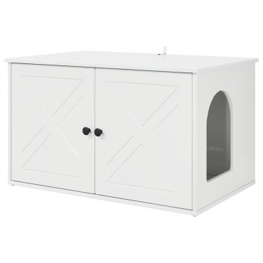 vidaXL Σπίτι Γάτας Λαμπερό Λευκό 85 x 55 x 50,5 εκ Επεξεργασμένο Ξύλο