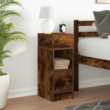 vidaXL Κομοδίνο με συρτάρι Καπνιστή Δρυς 25x31x66cm 1 τεμ.