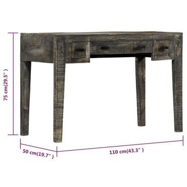 vidaXL Γραφείο Μαύρο 110x50x75cm από Μασίφ Ξύλο Μάνγκο 1 τεμ.