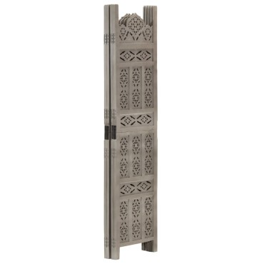 vidaXL Παραβάν Σκαλιστό στο Χέρι 4 Πάνελ Γκρι 160x165cm Ξύλο Μάνγκο 1 τεμ.