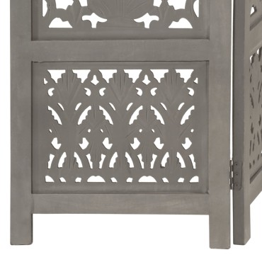 vidaXL Παραβάν Σκαλιστό στο Χέρι 5 Πάνελ Γκρι 200x165cm Ξύλο Μάνγκο 1 τεμ.