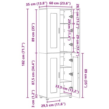 vidaXL Highboard FLORIN Μαύρο 60x35x182cm Επεξεργασμένο ξύλο