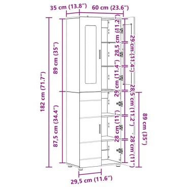 vidaXL Highboard FLORIN 60x35x182cm Μαύρο Επεξεργασμένο Ξύλο