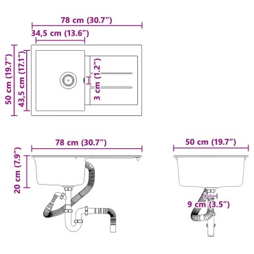 vidaXL Σιντρινο Λευκό 780 x 500 mm 80% Χαλαζίας και 20% Ρητίνη