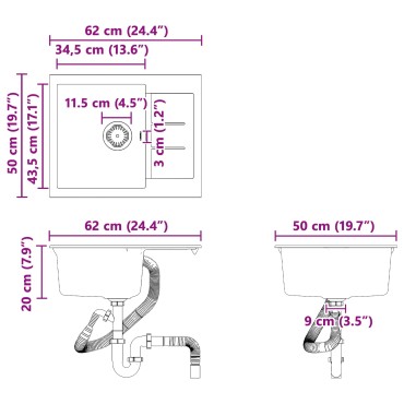 vidaXL Σιντρινο Γκρι 620 x 500 mm 80% Χαλαζίας και 20% Ρητίνη