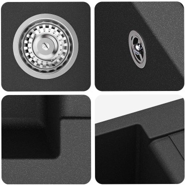 vidaXL Σιντρινο Μαύρο 780 x 500 mm 80% Χαλαζίας και 20% Ρητίνη