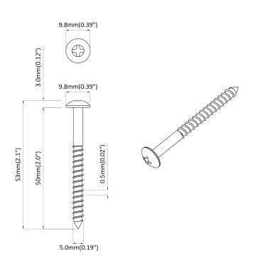vidaXL Ξυλοβίδα 2 τμχ. Ασημί 9,8 x 53 mm Ατσάλι