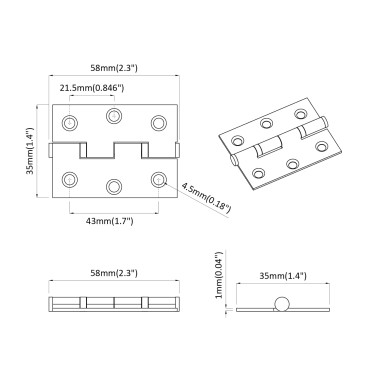 vidaXL Άξονας Μονόχρωμο 2 τμχ. Ασημί 58 x 35 x 1 mm Ατσάλι