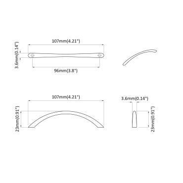 vidaXL Λαβή 12 τμχ. Ασημί 107 x 3.6 x 23 χιλ. Ανοξείδωτο ατσάλι