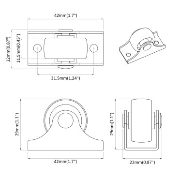 vidaXL Τροχίσκος 2 pcs Λευκό 42 x 11,5 x 29 mm Σίδερο