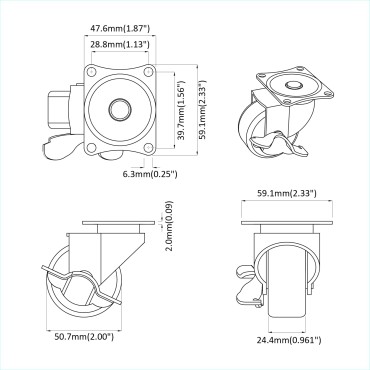 vidaXL Τροχίσκος 2 pcs Μαύρο και ασημί 50,7 x 50,7 x 24,4 χιλ