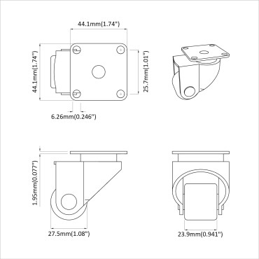 vidaXL Τροχίσκος 2 pcs Ασημί 44,1 x 44,1 x 1,95 χιλ Νάιλον