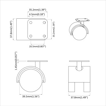 vidaXL Στρόφιγγα 2 pcs Μαύρο 39,5 x 39,5 x 37,8 χιλ Σίδηρος και PP