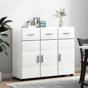 vidaXL Πλαϊνό γραφείο FLORIN 88,5x30,5x73cm Υψηλής γυαλάδας λευκό