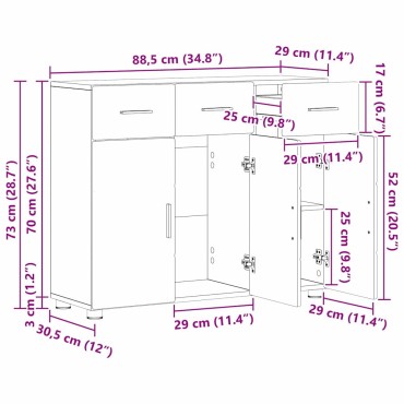 vidaXL Πλαϊνό γραφείο FLORIN 88,5x30,5x73cm Καπνισμένο Ξύλο Δρυός