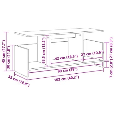 vidaXL Βάση TV 102x35x45cm Καπνιστό Δρύς Επεξεργασμένο Ξύλο