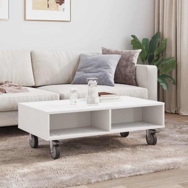 vidaXL Κομοδίνο με τροχούς Λευκό 90x50x30cm Επεξεργασμένο Ξύλο 1 τεμ.