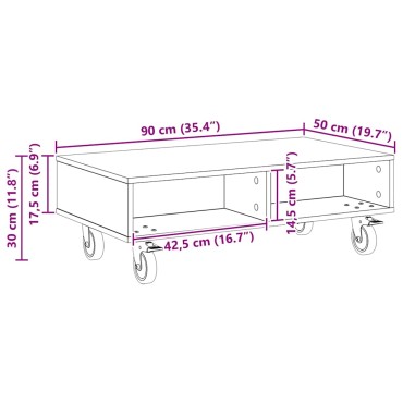 vidaXL Κομοδίνο με τροχούς Λευκό 90x50x30cm Επεξεργασμένο Ξύλο 1 τεμ.