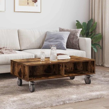vidaXL Κομοδίνο με τροχούς Καπνιστό Δρύς 90x50x30cm 1 τεμ.