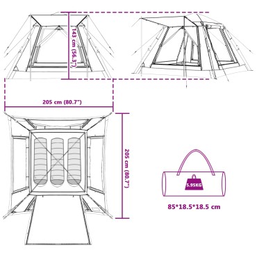 vidaXL 3 ατόμων Μπλε 185T Πολυεστέρας